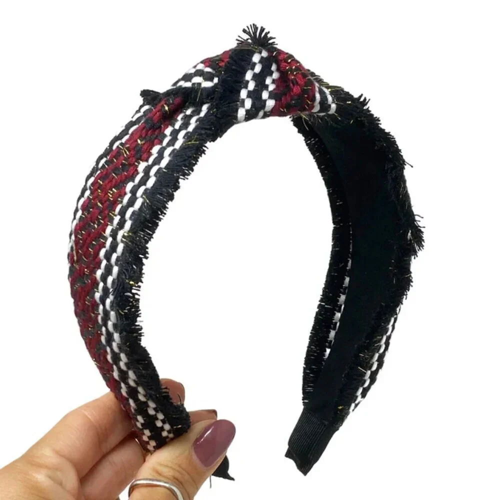 NWOT Carlotta Woven Tweed Black Top Knot Headband